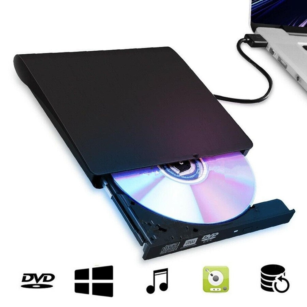 USB 2.0 Slim External DVD Rom Optical Drive CD DVD RW Player Reader Recorder