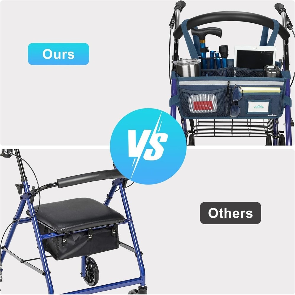 Rollator Basket, Rollator Walker Bag w/Cup Holder, Foldable Rolling Walker Wa...