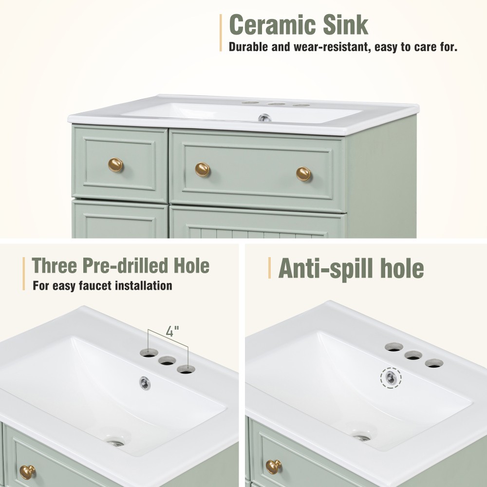 Bathroom Vanity with Ceramic Sink Features 2 Drawers and 1 Door