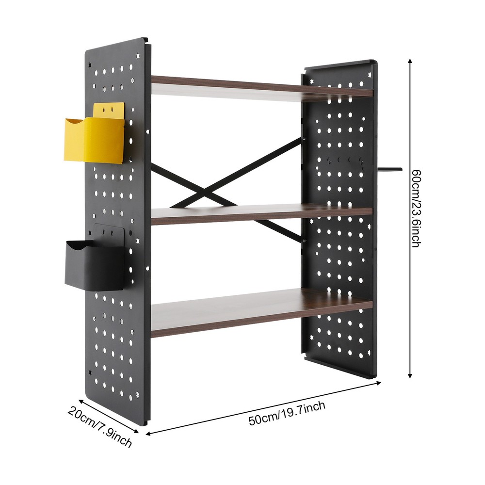 3-Tier Desktop Bookshelf, Versatile Countertop Organizer with Pegboards