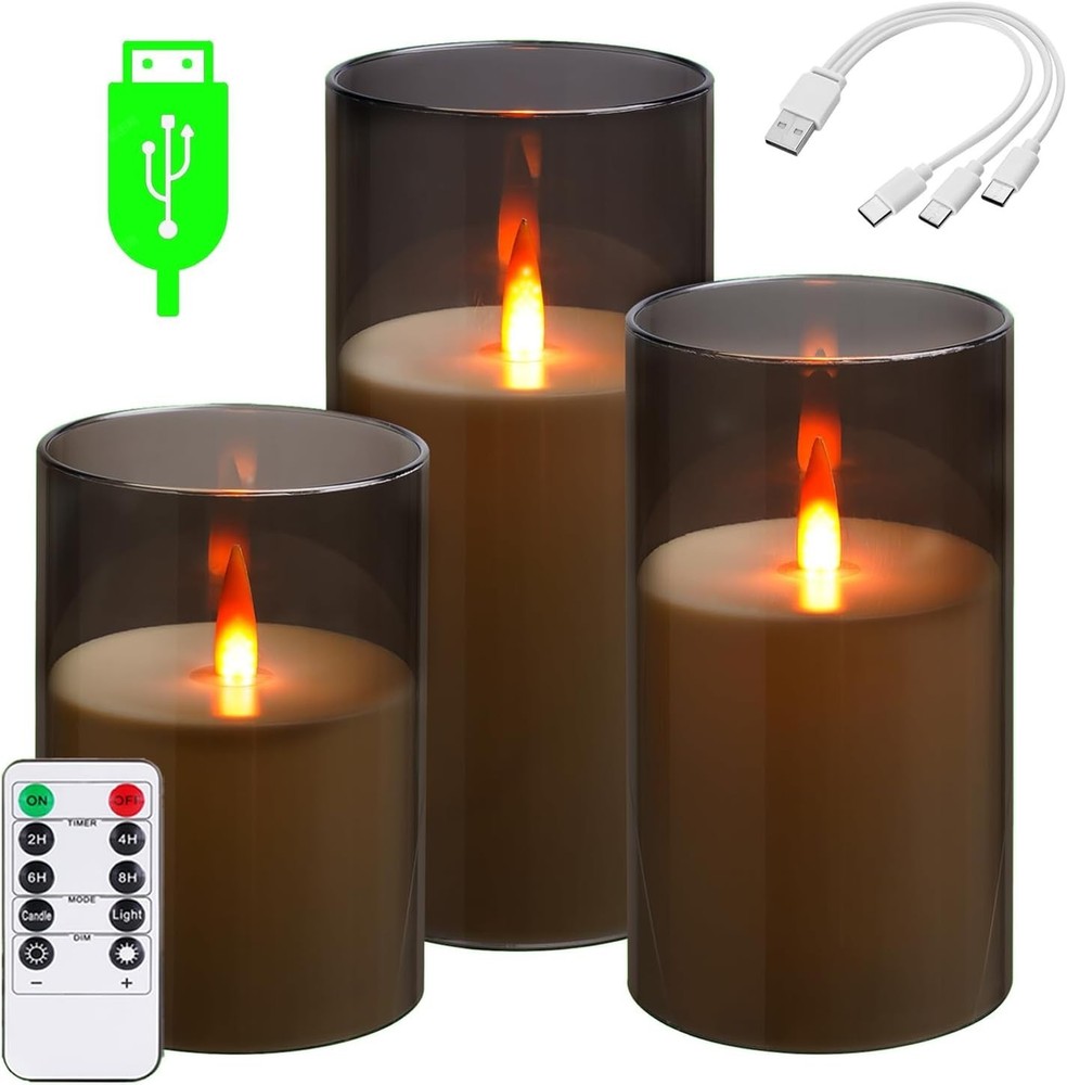 3 Pack Rechargeable Flameless Candles Type C LED with Remote Timer Long Lasting