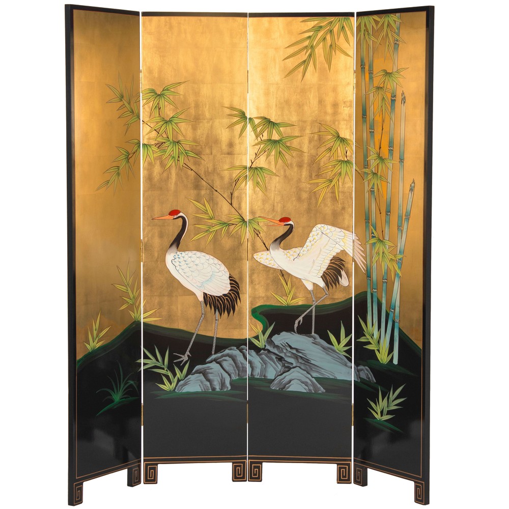 6 ft. Tall Gold Lacquer Room Divider - Cranes