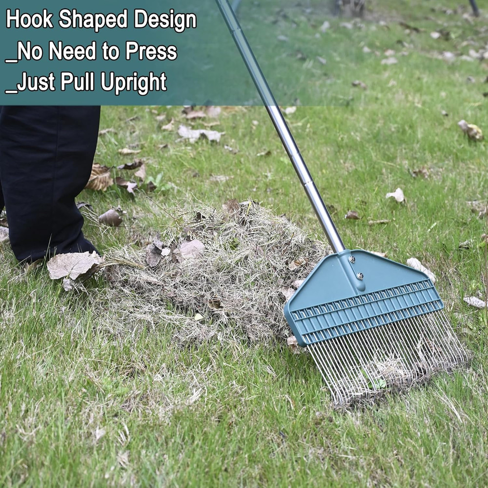 Adjustable Thatch Rake with 66" Handle - 17" Durable Dethatcher for Lawn Care