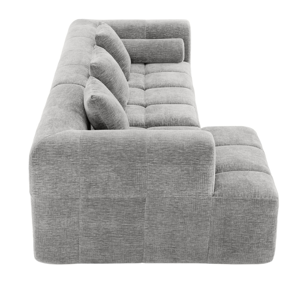 3-Seat Modular Sectional Sofa, Tufted Back with Side Pockets, Light Grey