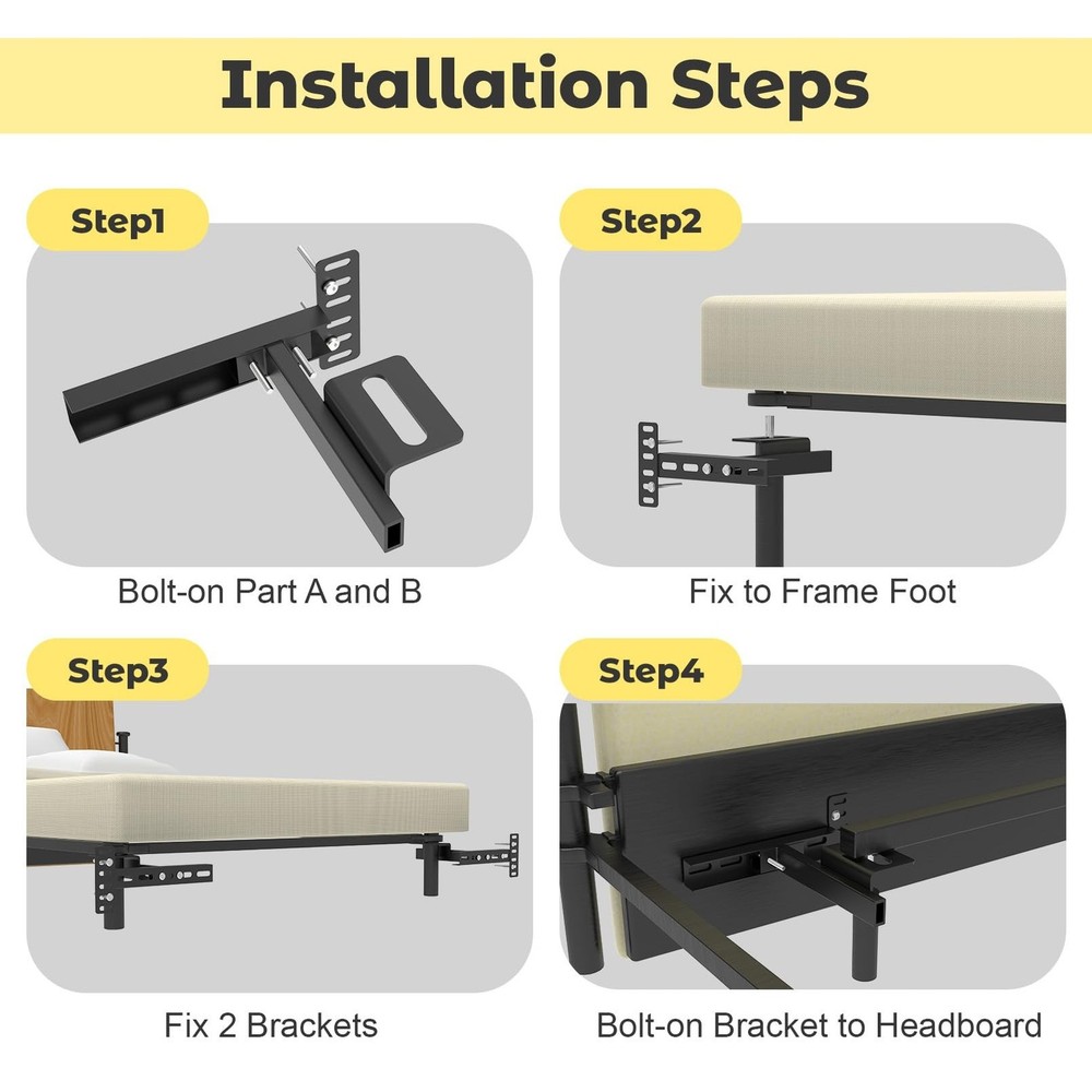 Headboard Brackets for Metal Bed Frame, Universal Adjustable Brackets for Hea...