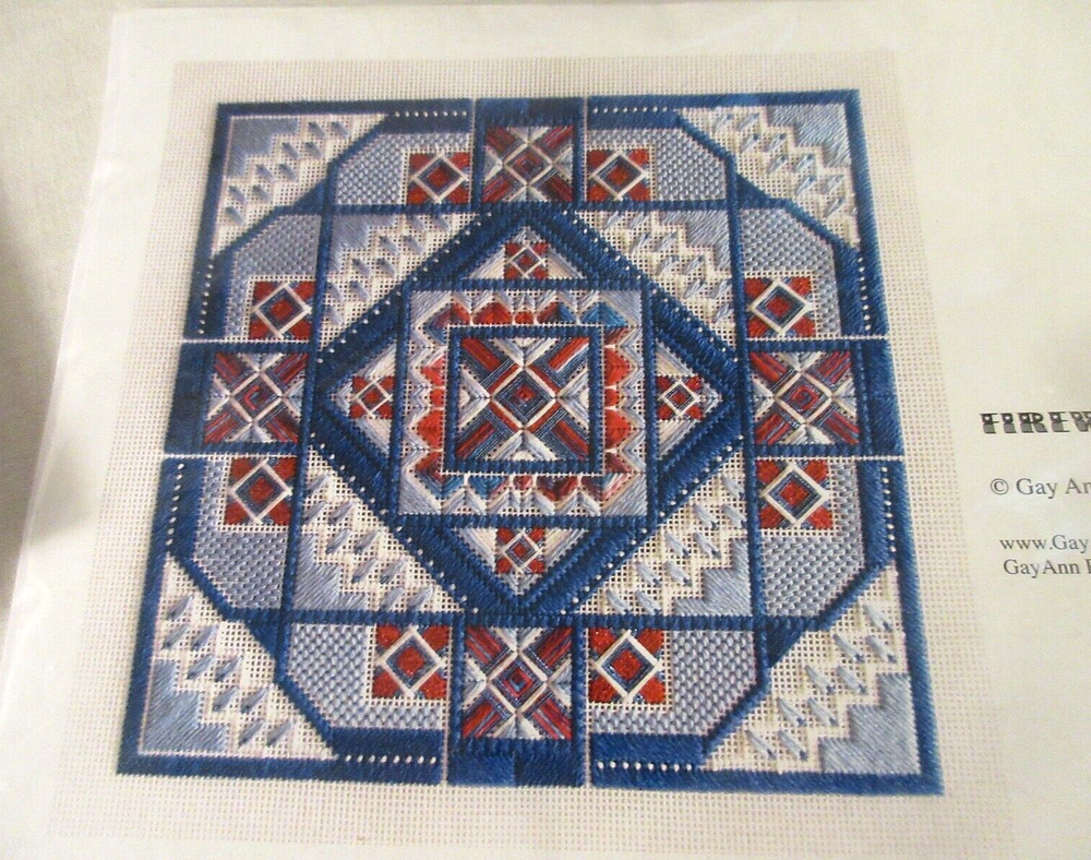 HTF Gay Ann Rogers FIREWORKS Needlepoint Pattern & 18 ct Canvas