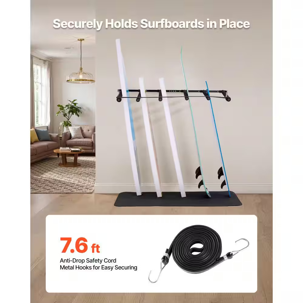 Surfboard Wall Mount, 5-Tiers Vertical Surfboard Rack for Storage and Display, A