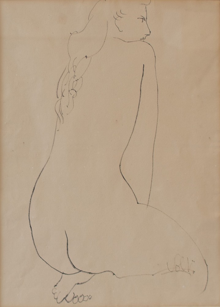 Antoniucci Volti Seated Female Nude Drawing 1940s Signed Frame Large Format