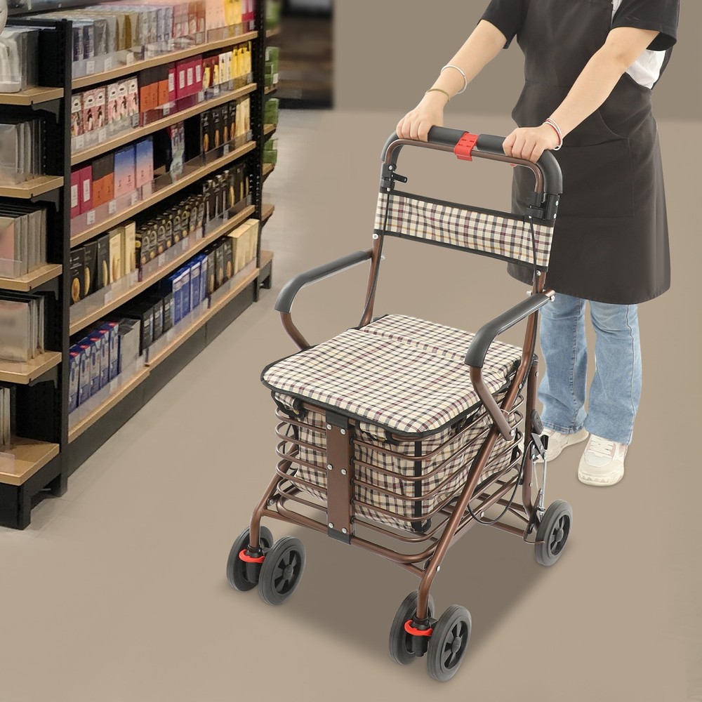 Foldable Rollator Walker with Seat, 330 lbs Capacity, Padded Seat & Backrest