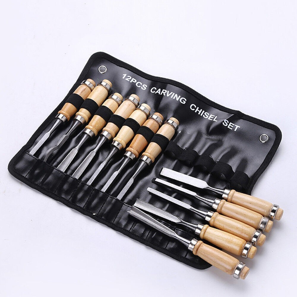 12 Piece Wood Carving Hand Chisel Tool Set Professional Woodworking Gouges Steel