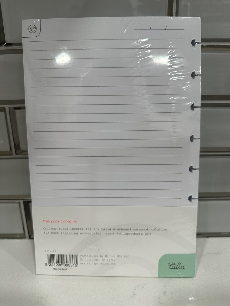 Talia Lined Notebook Inserts - 100 college ruled lined sheets