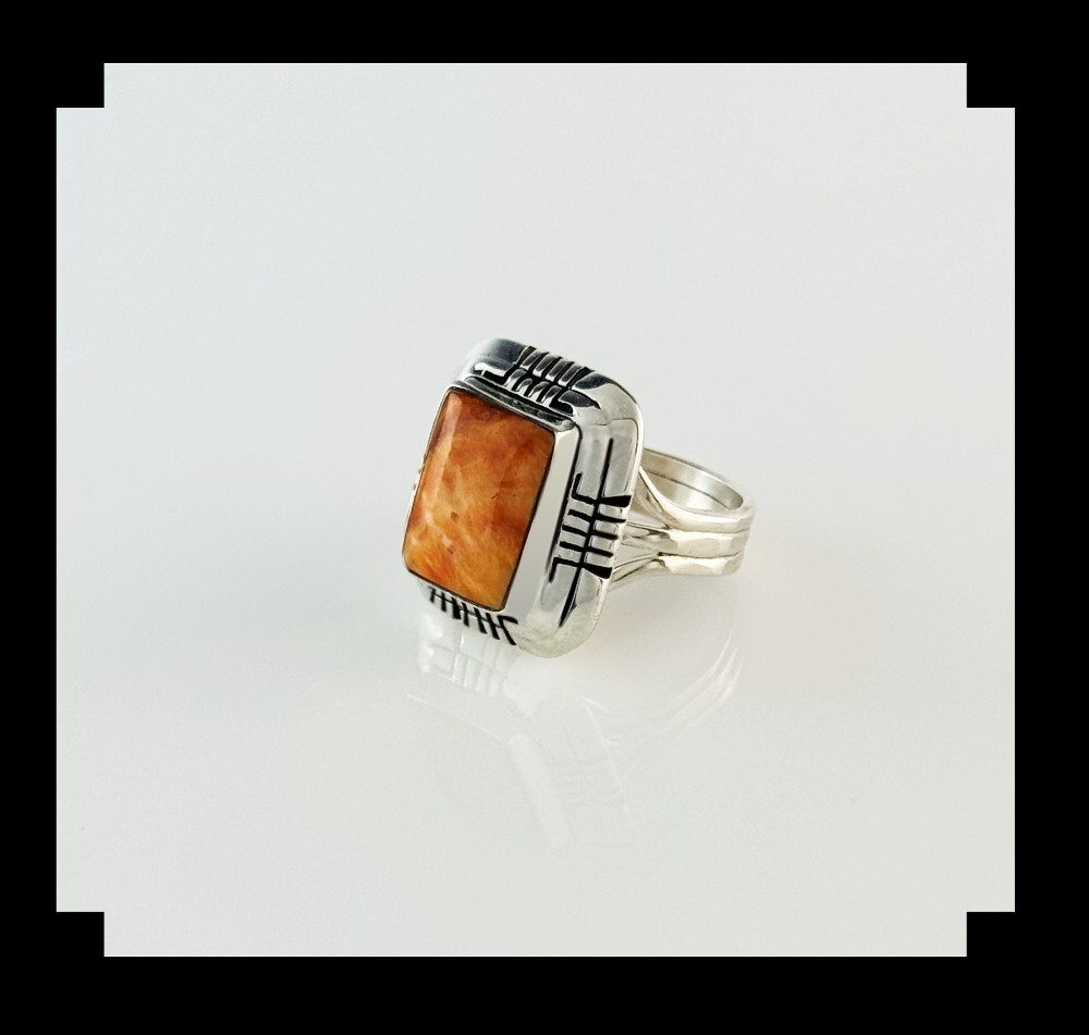 Handcrafted Sterling and Spiny Oyster Double Stack Ring Size 9 1/4