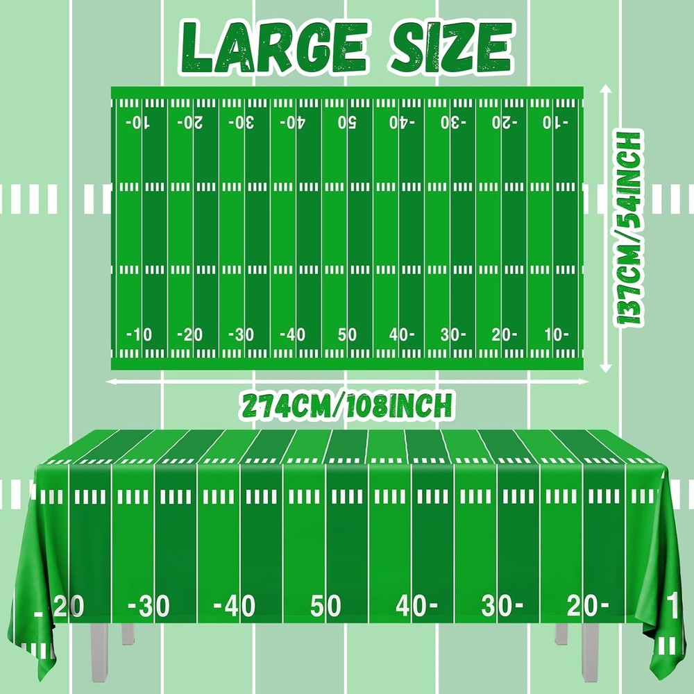 3Pcs Football Tablecloth Plastic 108" x 54" (Rectangular), Green