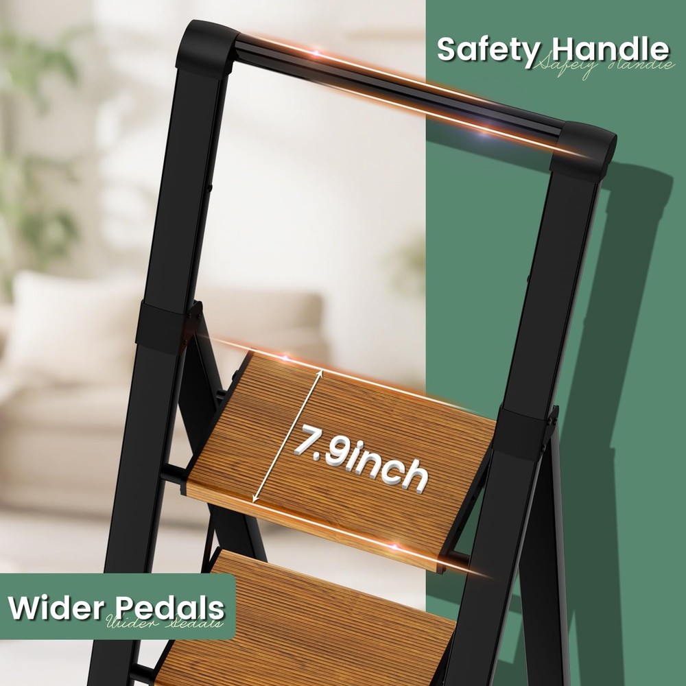 Step Ladder 4 Step Folding with Handle, Kitchen Step Stool for Adults, Alumin...