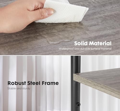 End Table 3-Tier, Small Side Table Nightstand with Storage 1-Pack Modern Grey
