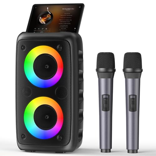 Karaoke Machine, Portable Bluetooth Speaker with 2 Wireless Karaoke