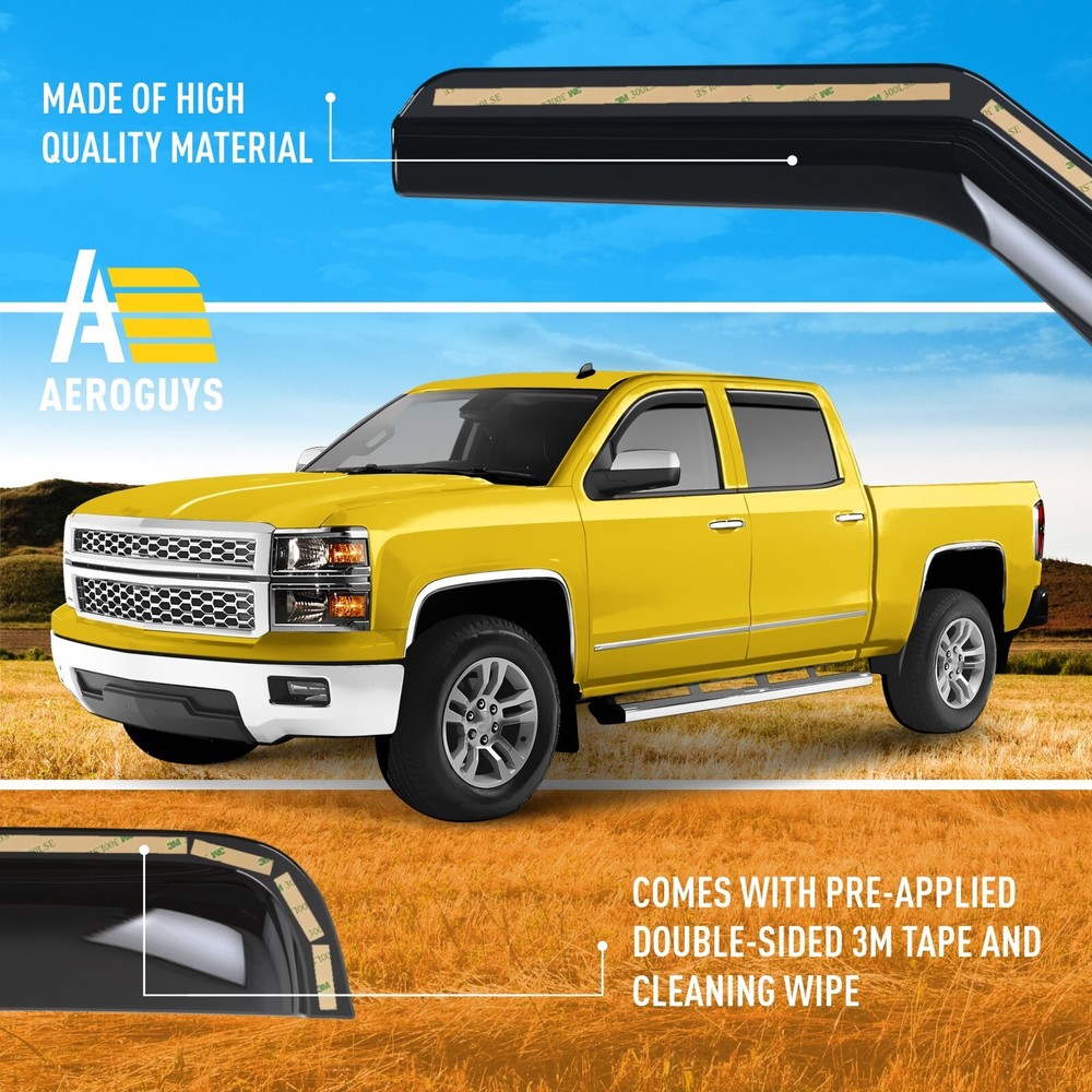 Side Window Deflectors Rain Guards for 2014-2018 Chevy Silverado Crew Cab