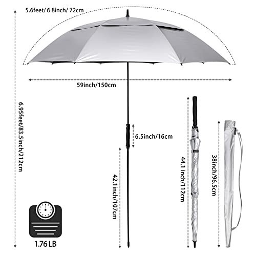Vented UV Golf/Beach Umbrella 68" Arc, Auto Open Extra Large Windproof Sun Shade