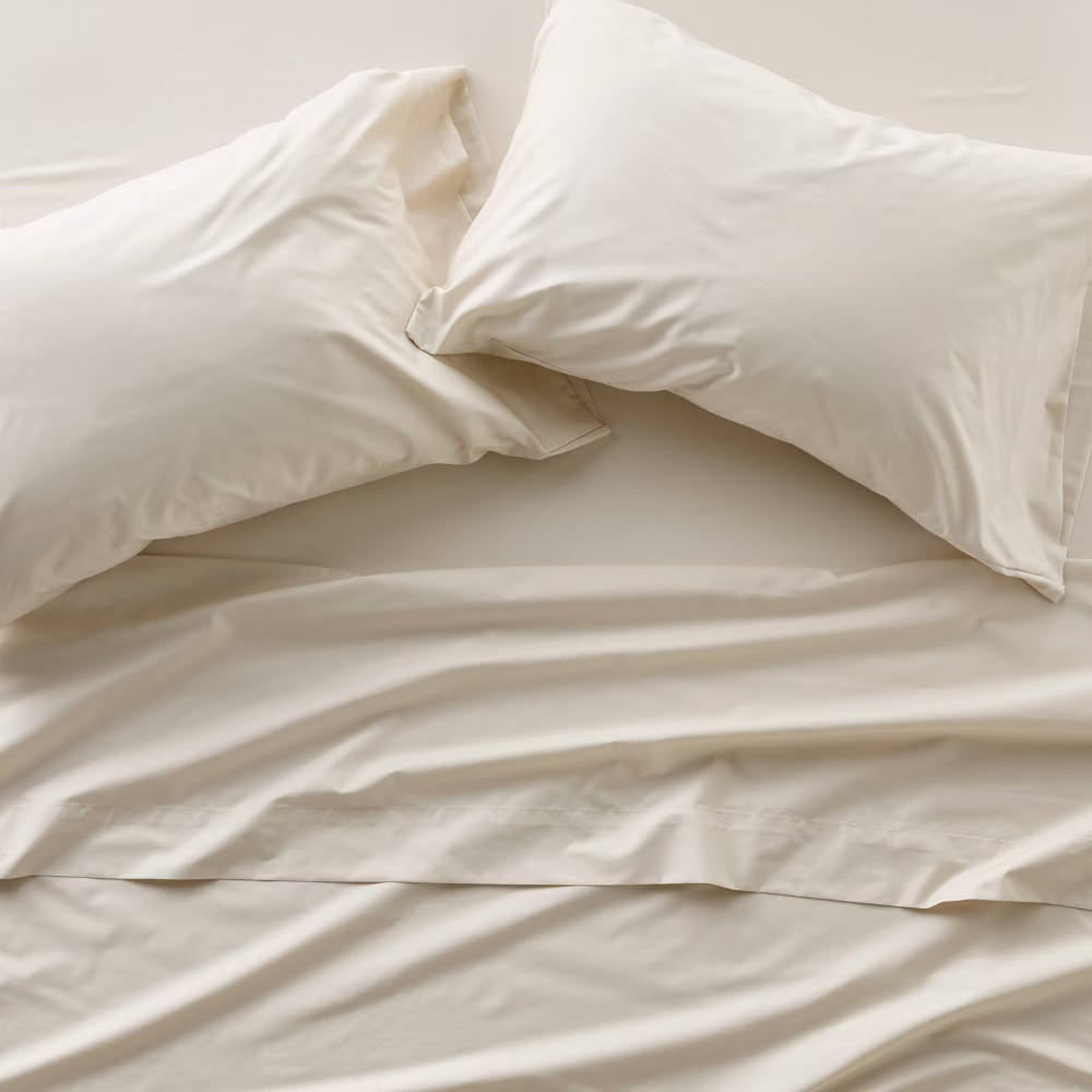 King 400 Thread Count Percale Pillowcases Natural - Casaluna