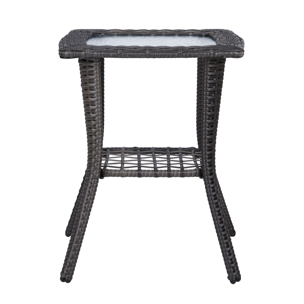 Outdoor Grey Wicker Side Table Rattan Square Side Table Courtyard Coffee Bistro