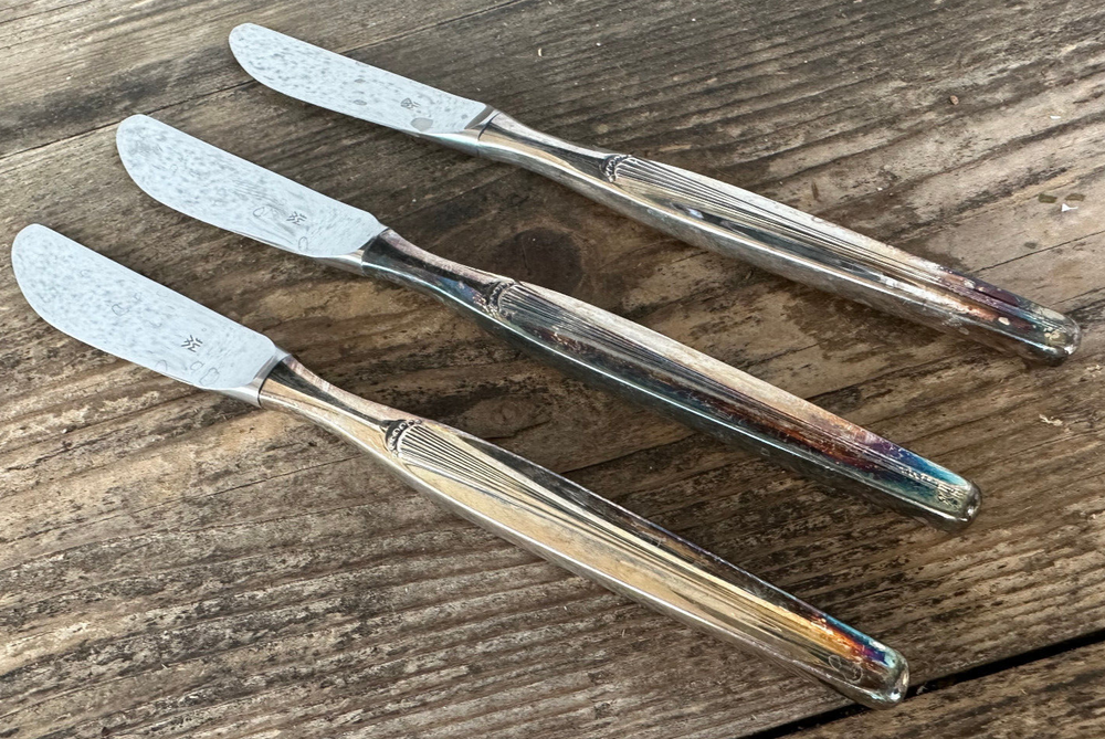 3 Solid Dinner Knives Madrid Silverplate WMF 90 Ridge Dots 8 1/2" Germany
