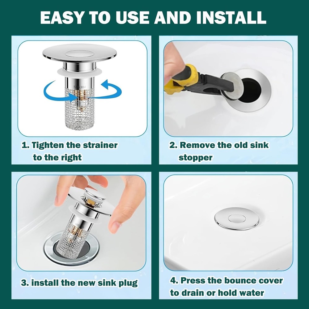 2Pcs Bathroom Sink Plug Stopper Pop-Up Drain Filter Wash Basin Core Bounce