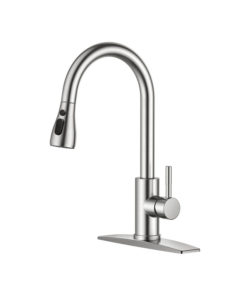 FORIOUS Kitchen Faucets with Pull Down Sprayer, Brushed Nickel, High Arc Sing...