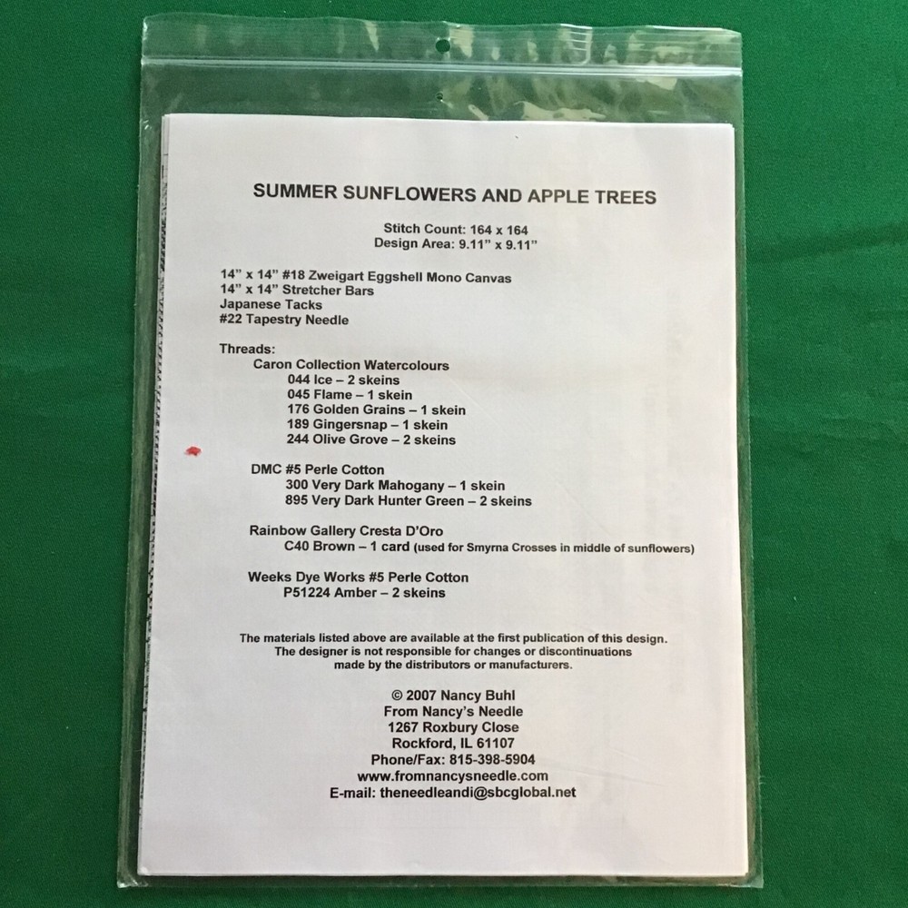 Summer Sunflower Apple Trees Nancy's Needle Seasonal Tree Needlepoint Pattern