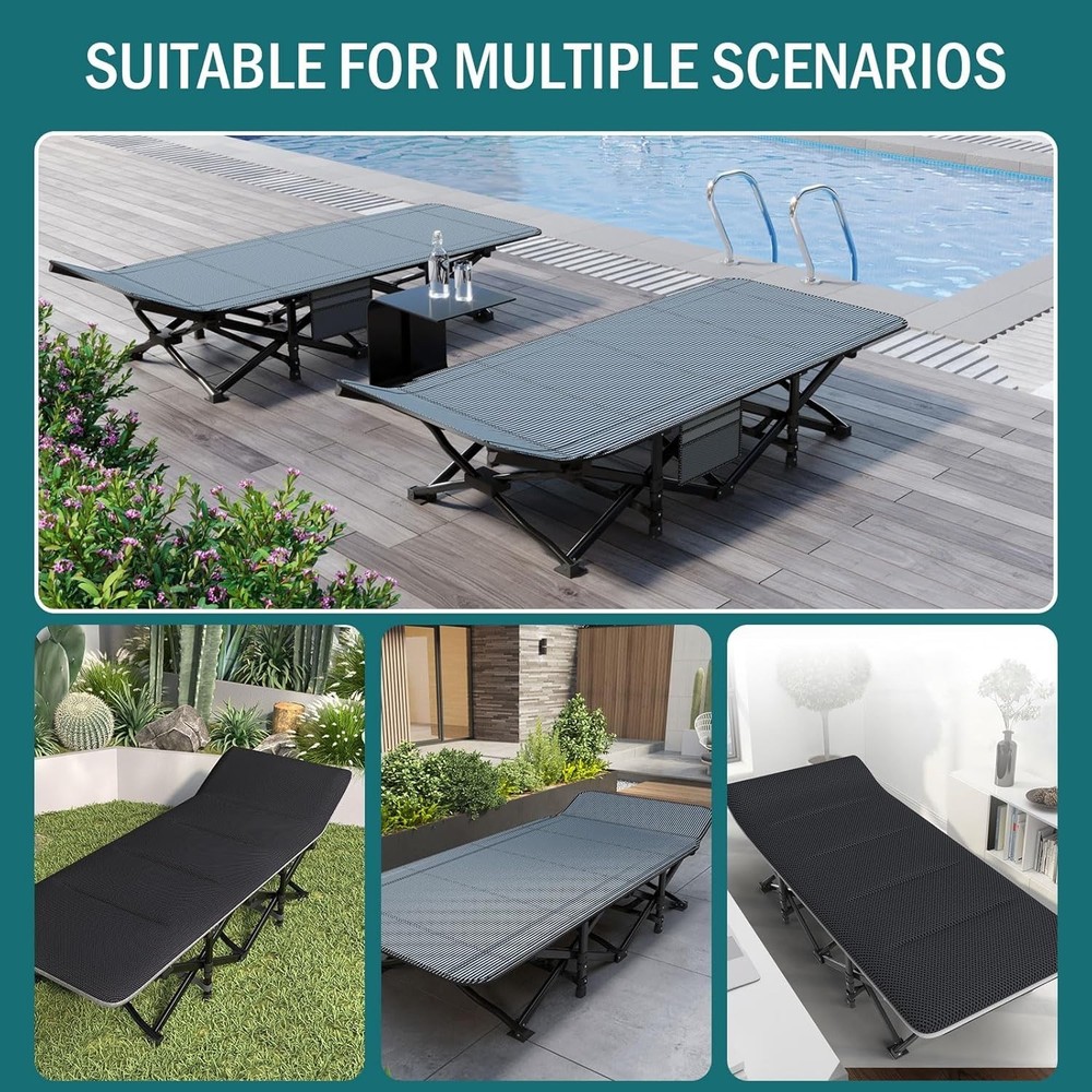 Camping Cot Adults Folding Bed W/ Comfortable Cushion Tent Portable Sleeping Bed
