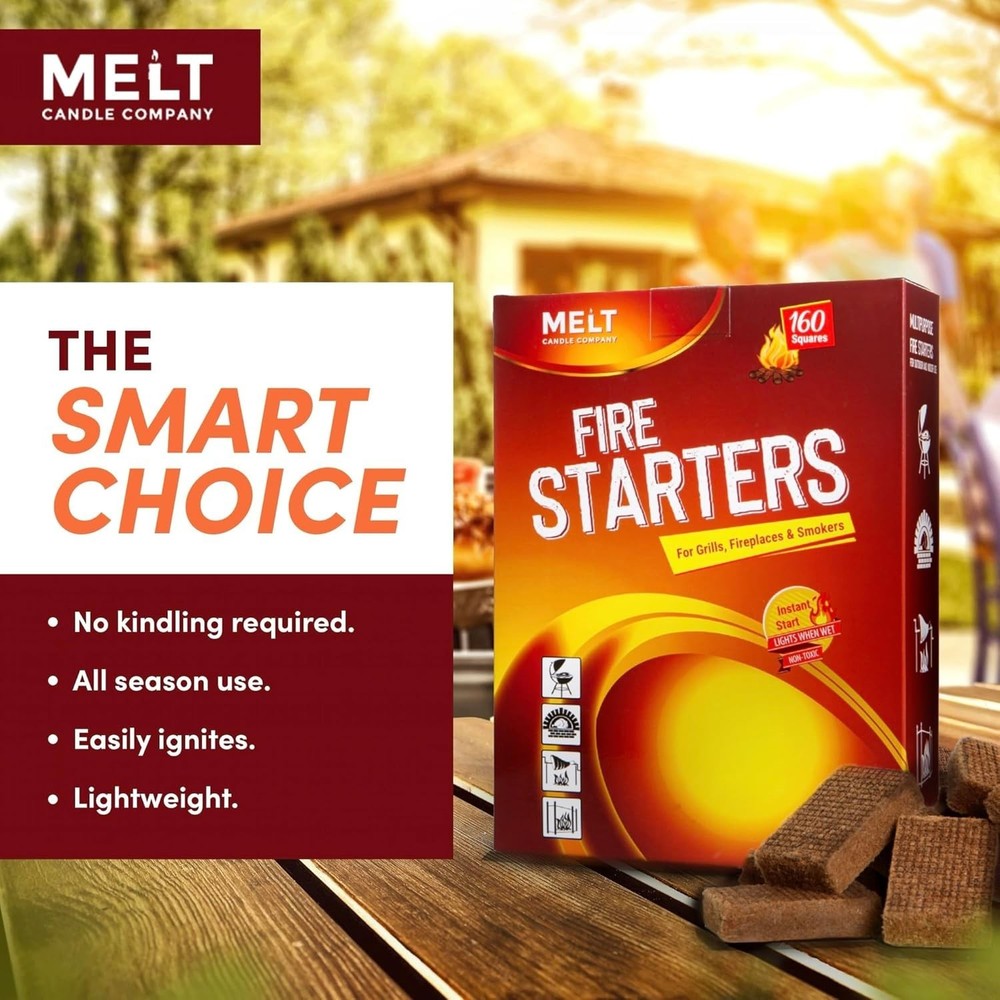 Fire Starter Squares, 160 pcs - Charcoal Fire Starters for Campfires, Grill, ...