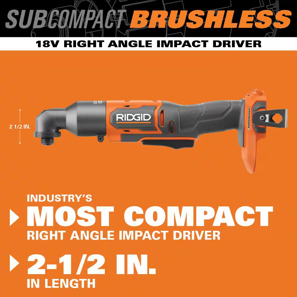 Ridgid 18V Subcompact Brushless Cordless Right Angle Impact Driver Tool Only