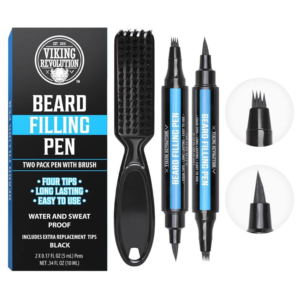 Viking Revolution Beard Pen (2 Pack) - Black 2 Pack + Brush,