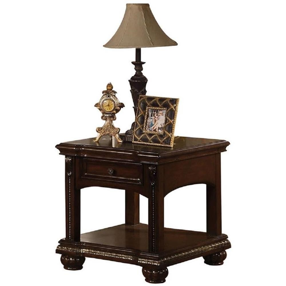 ACME Anondale Rectangular Wooden End Table with Bottom Shelf in Cherry