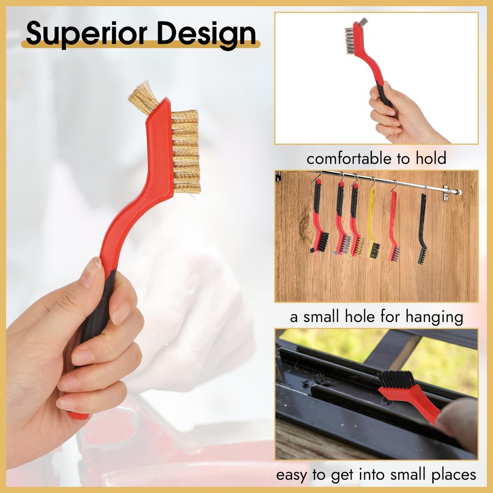 6 Pcs Small Wire Brushes Set for Cleaning Rust Scrub Paint Grout Removal