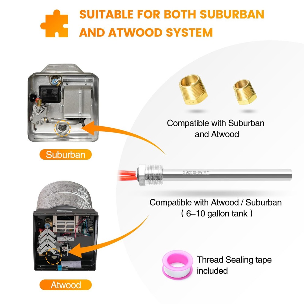 RV Electric Water Hybrid Heater Kits Converts RV LP Gas Water Heater to 120V