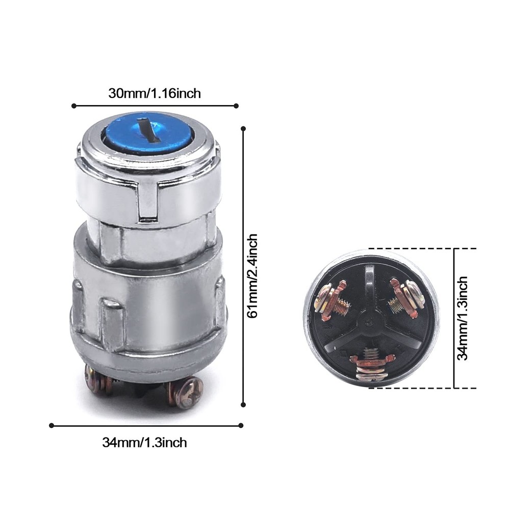 3 Wires Ignition Switch with Key 12V Universal Engine Starter Key Switch Off/...