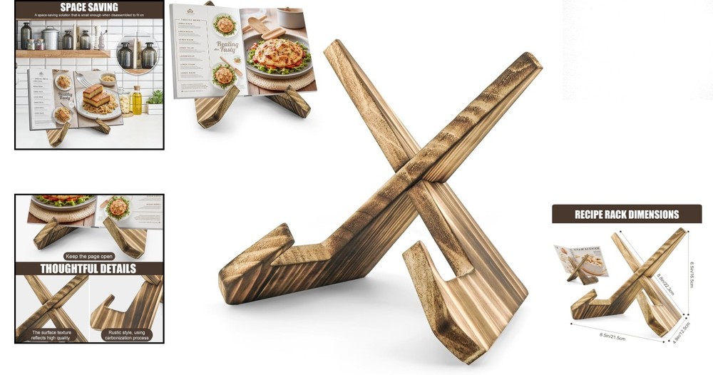 Elegant Pine Wood Cookbook Holder - Adjustable Rustic Stand for Kitchen Counters
