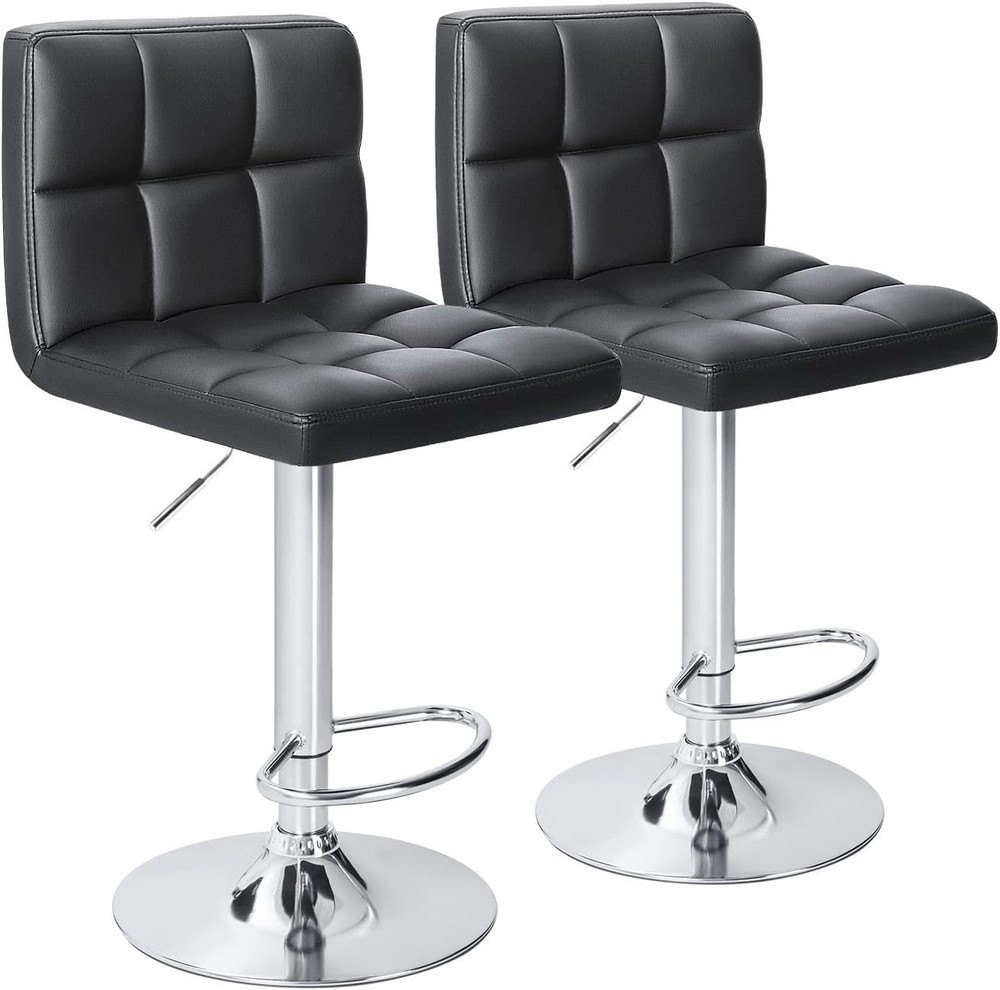 Modern Adjustable Black PU Leather Bar Stools - Set of 2