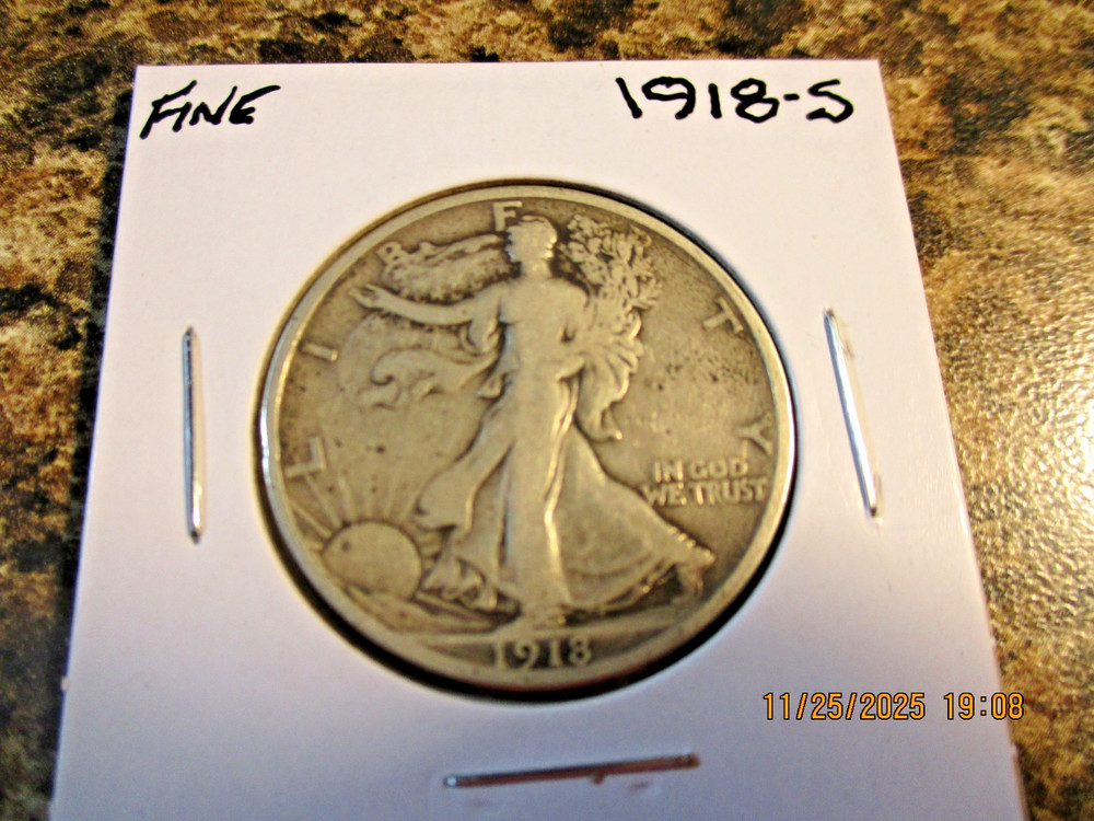 1918-S WALKING LIBERTY SILVER HALF DOLLAR FINE     79