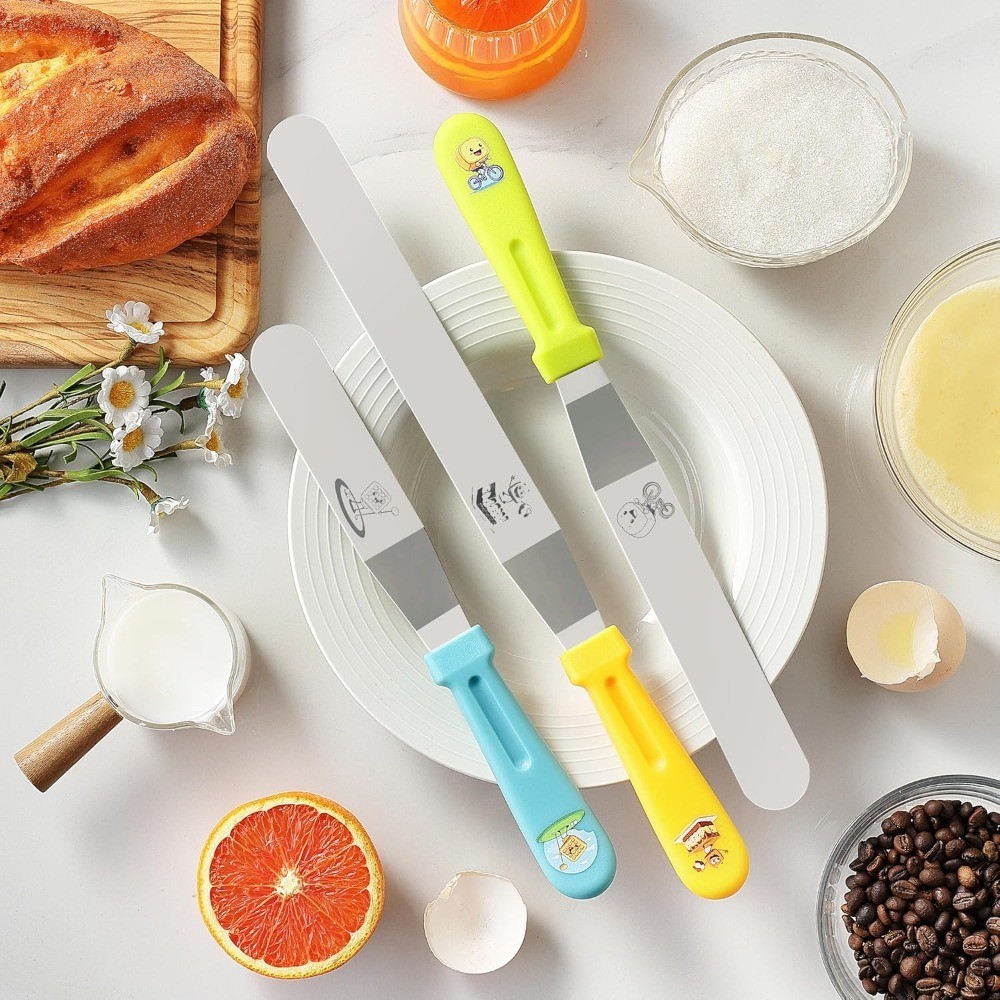 3 Piece Offset Spatula Set Stainless Steel Icing Cake Decorating Tool Baking