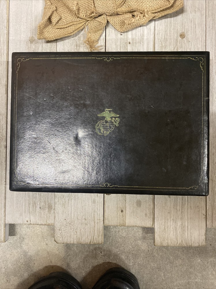 Vintage USMC Black Lock Box Ribbon Box