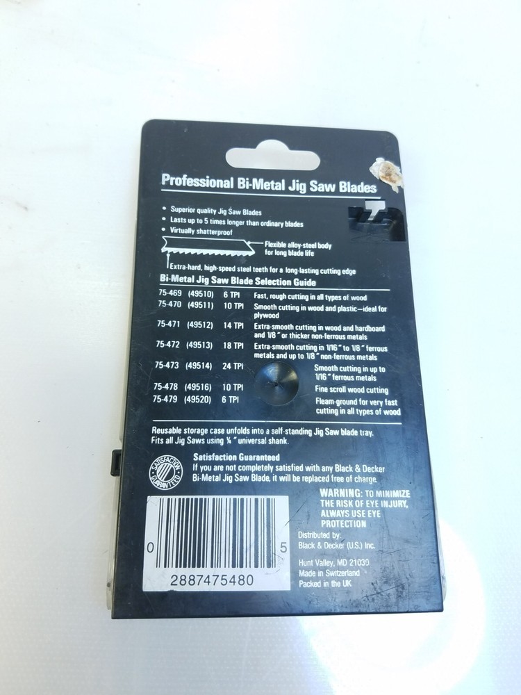 Black & Decker 7pc Bi-Metal Jigsaw Blades 75-480