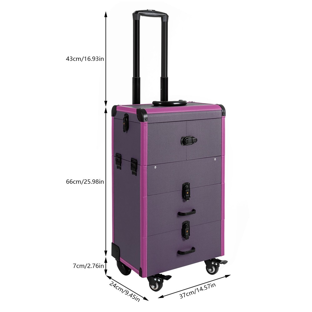 Portable Rolling Makeups Train Case Lockable Cosmetic Storage Organizer Trolley