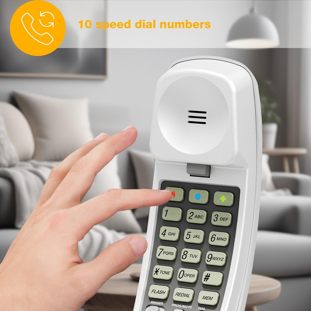 AT&T 210 Basic Trimline Corded Phone, No AC Power Required, White