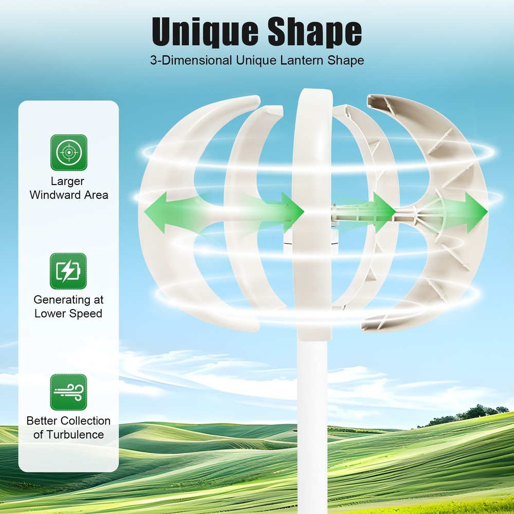 Lantern Wind Turbine Generators 5-Blade Vertical Axis Power Generator W/ Control