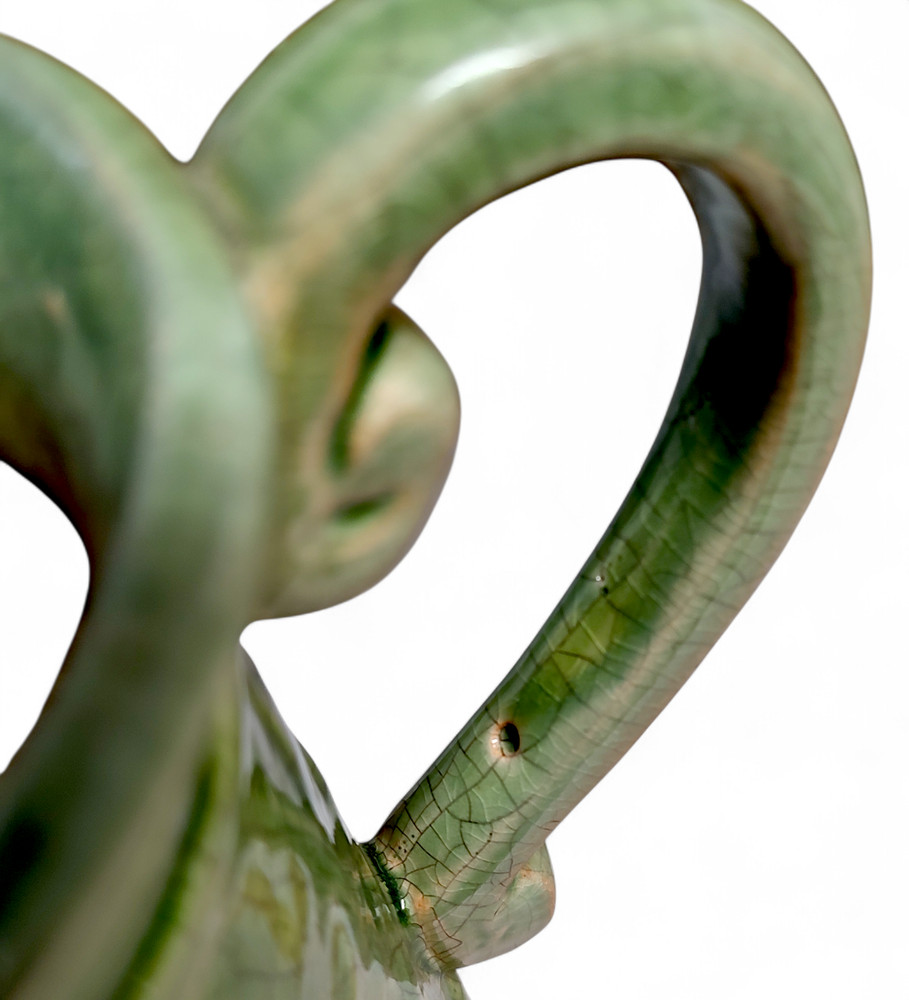 Vintage Crackle Ceramic Green Earthen Pitcher 6"