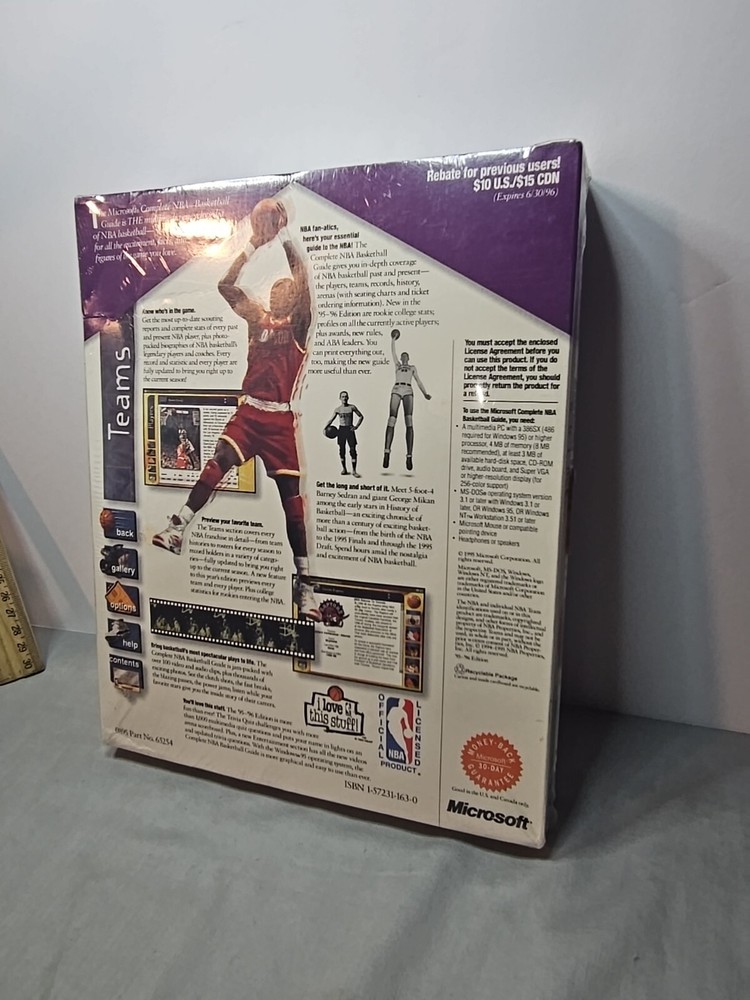 Complete Microsoft Basket Ball Guide 95-96 Edition New in Box Windows 95 Cd Rom