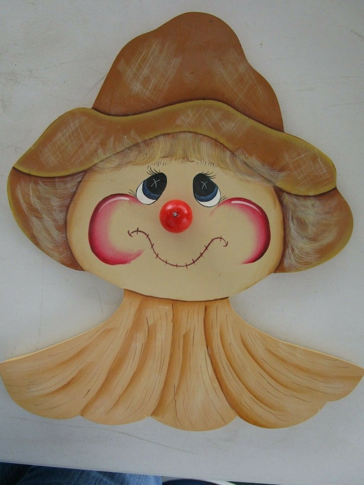 Scarecrow wall plaque, wreath decor, wood, hand painted, fall decor,