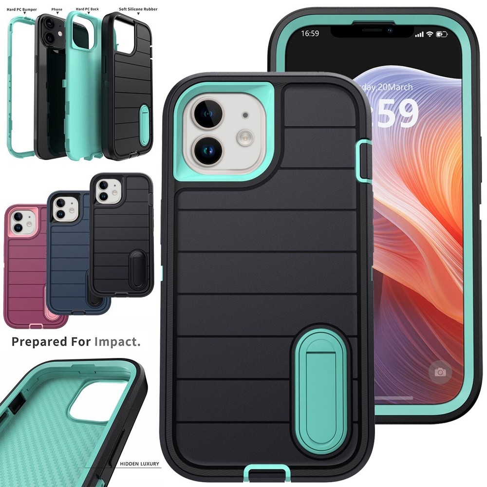 For iPhone 12/Pro/Pro Max Protective Phone Case Mini Kickstand 3in1 Layer Cover