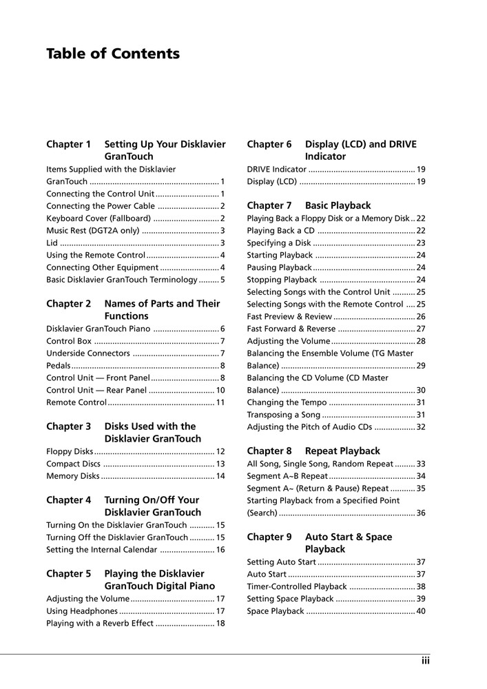 Yamaha GranTouch — Basic Operation Manual Guide Reference — 67 Pages — USA Made